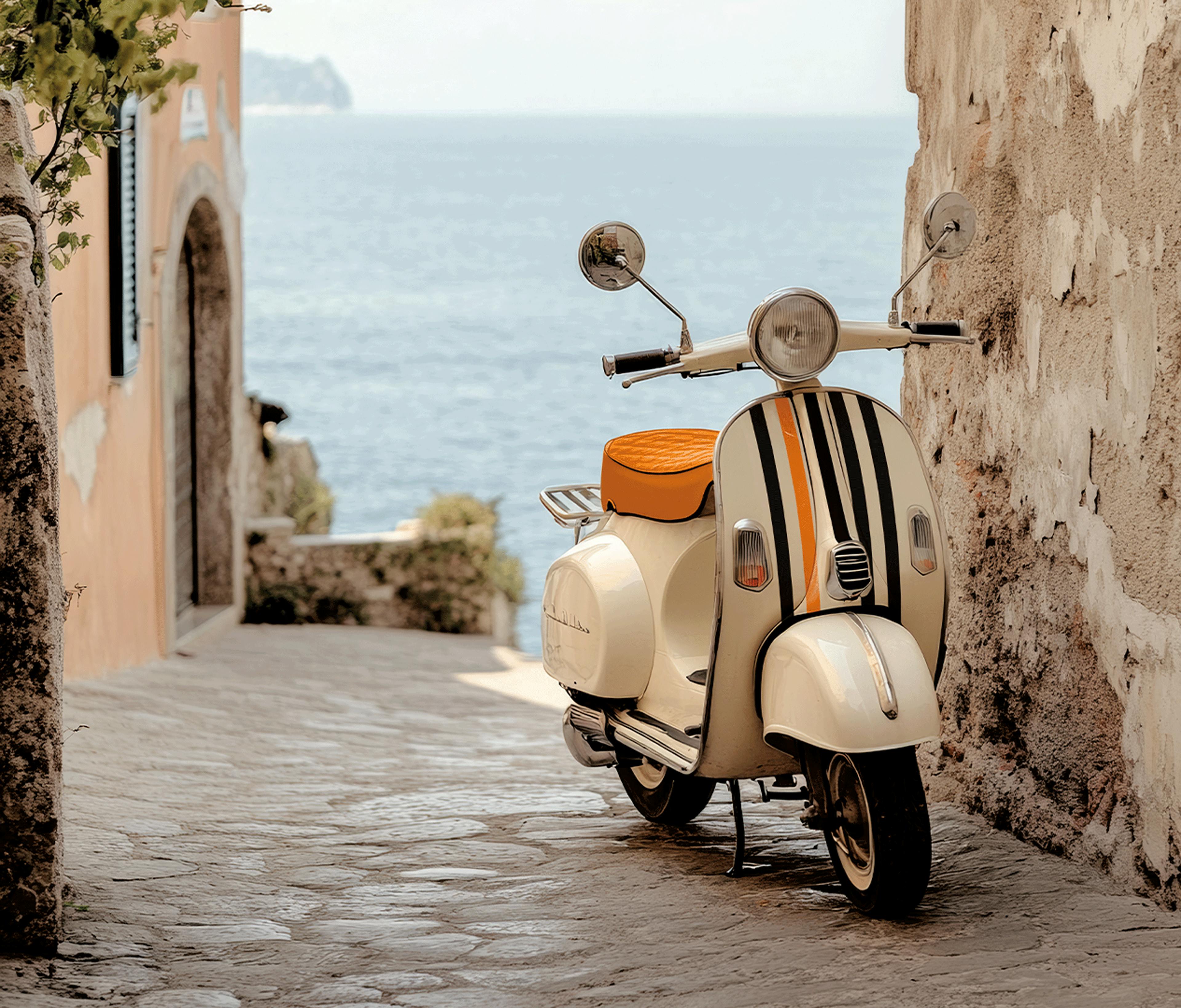 Italian Vespa branded with Crosta Mollica’s stripes.