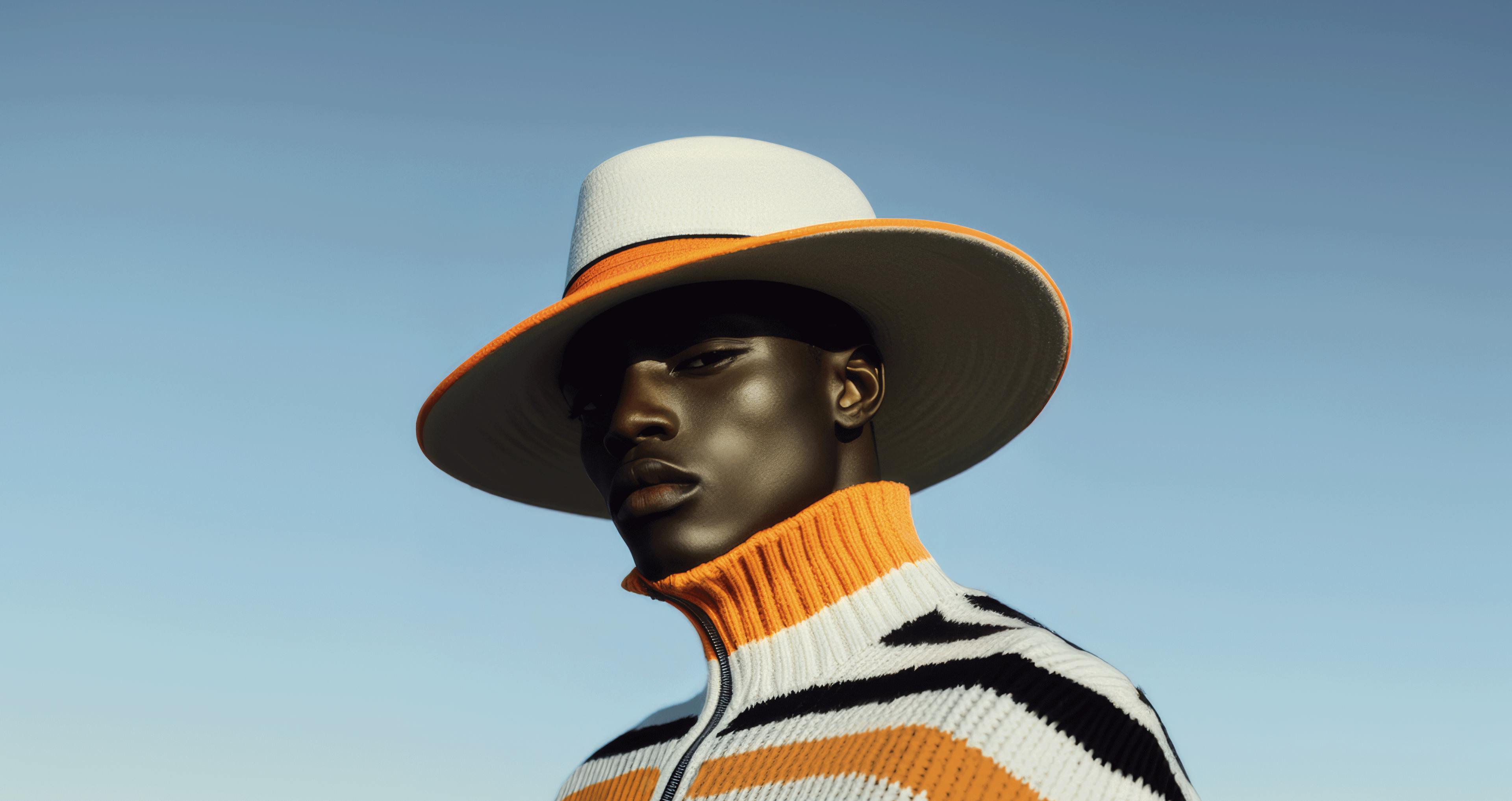 Man wearing a hat and jumper branded with Crosta Mollica’s stripes.