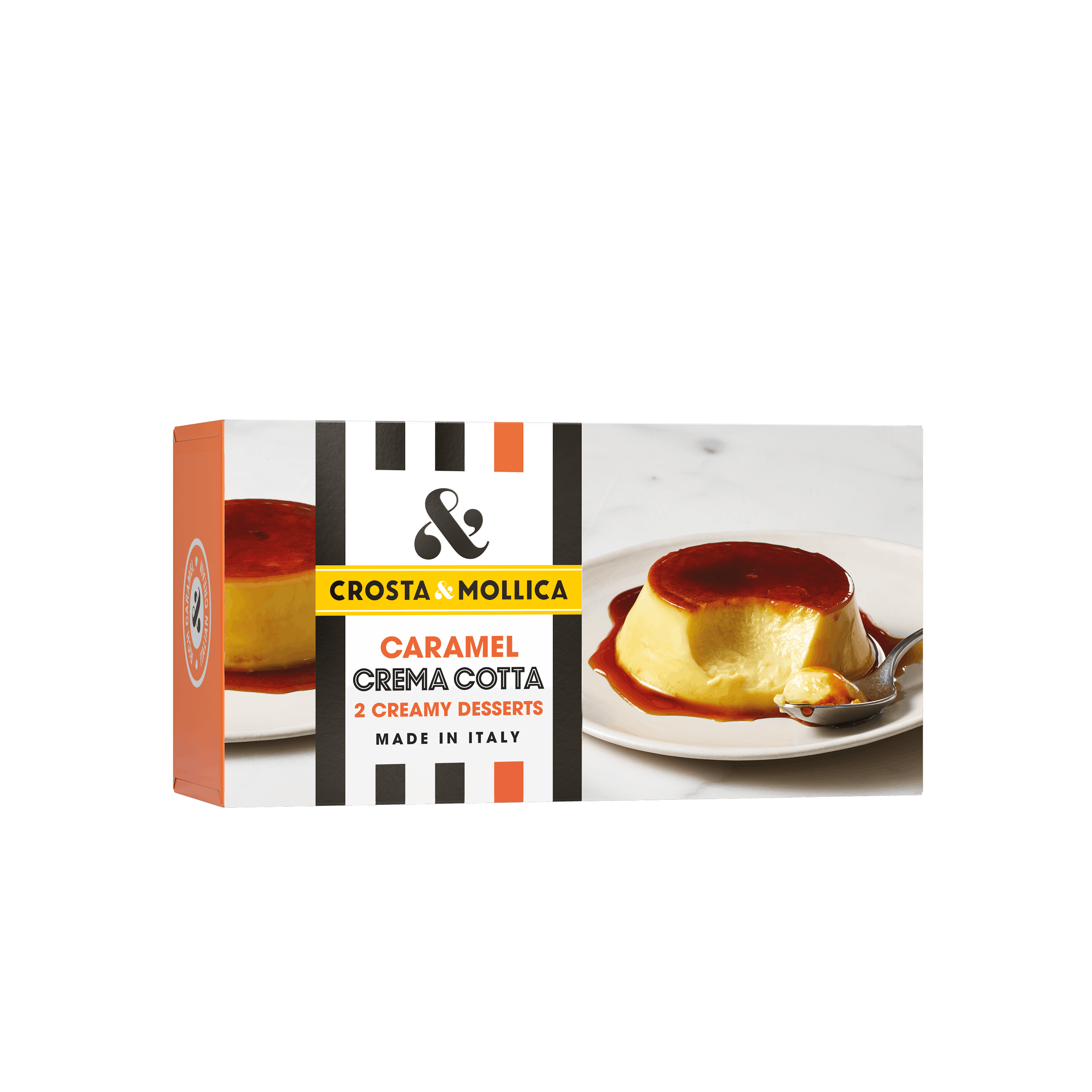 Crosta Mollica Caramel Crema Cotta dessert made in Italy