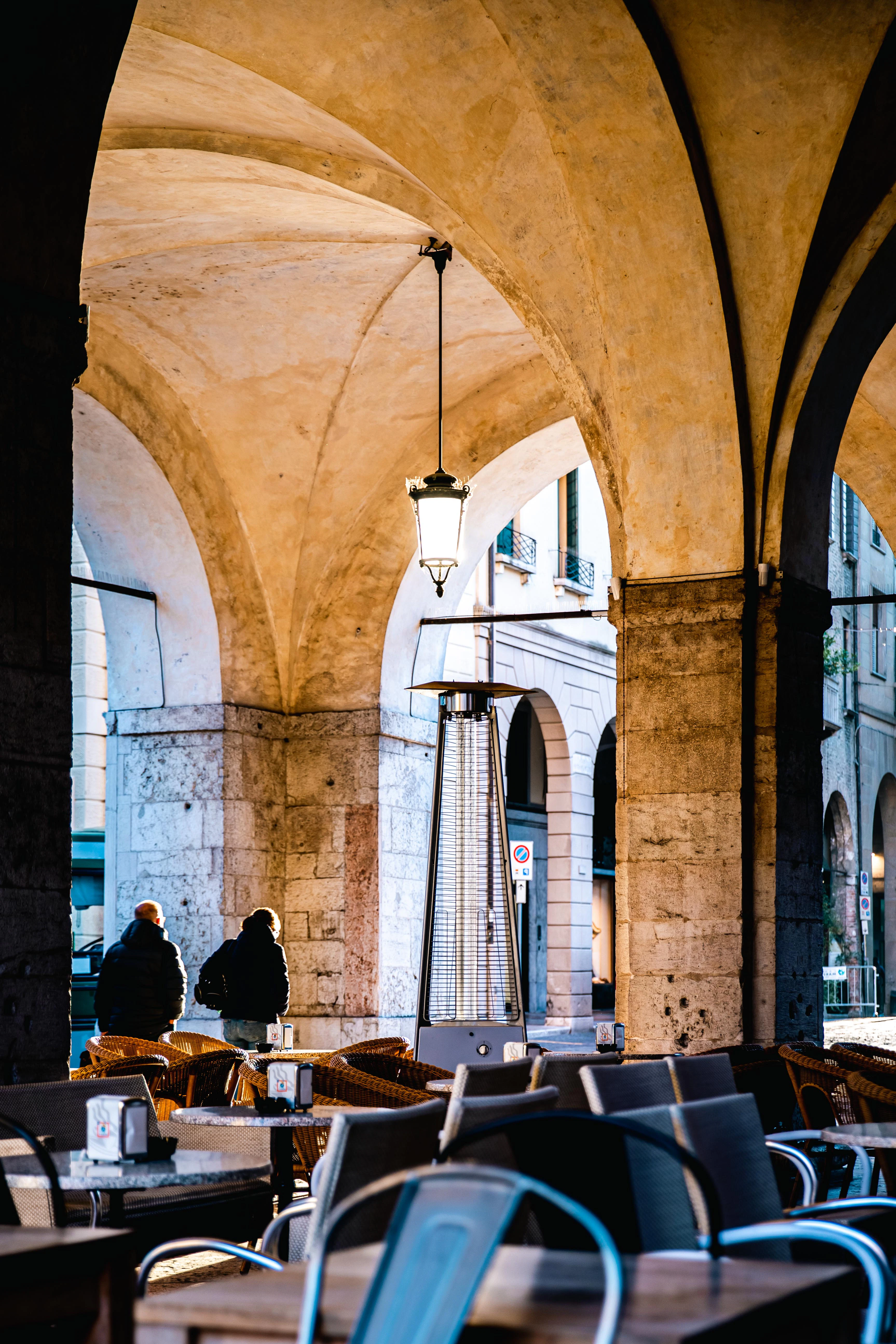 Archways in an Italian piazza.