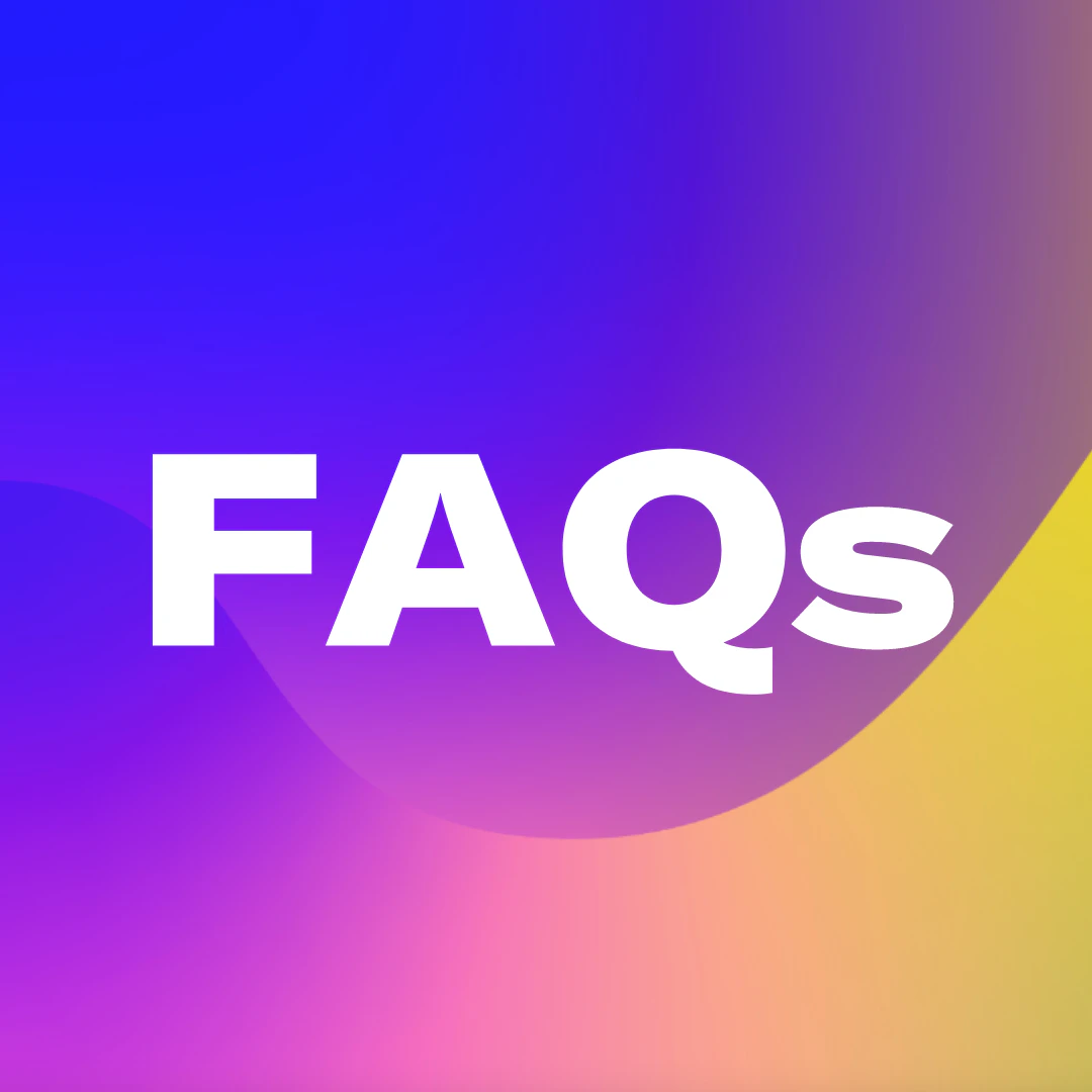 FAQs on a rainbow background