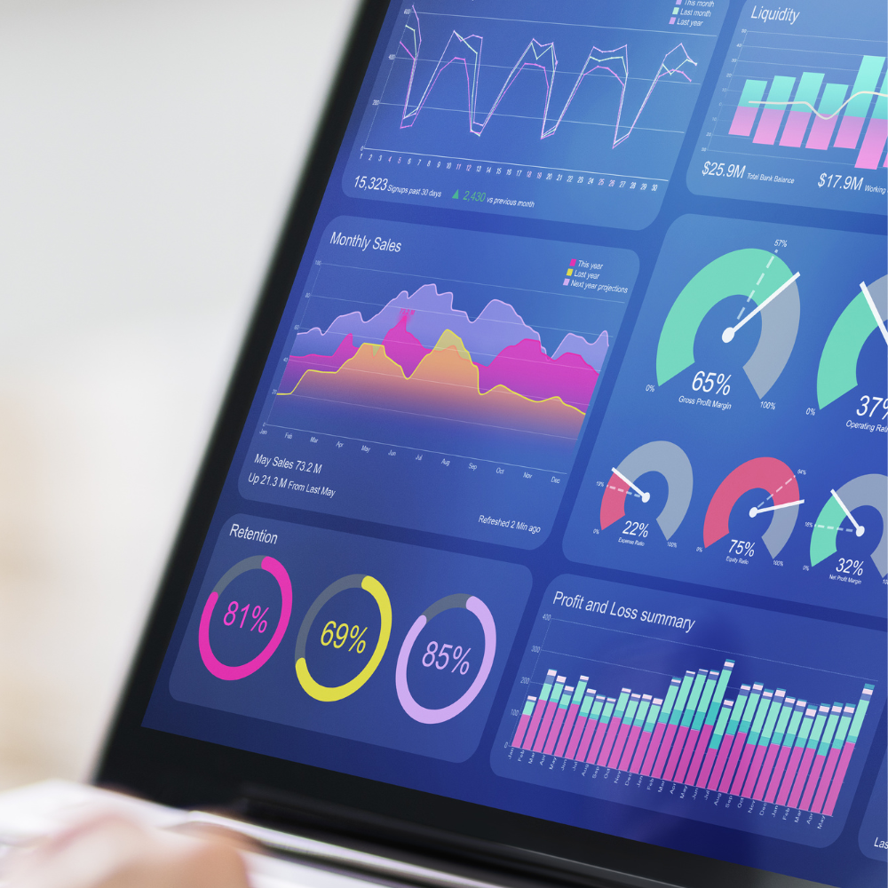 Analytics chart on a computer screen and mobile phone screen