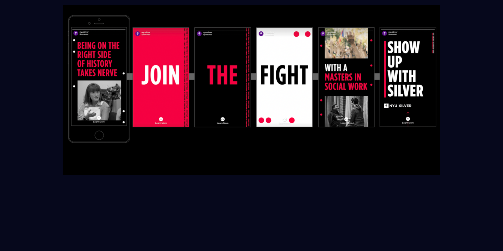 Words "Show Up With Silver" next to images of cell-phones with creative advertisements