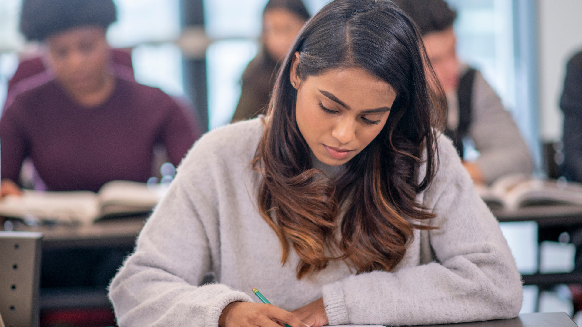 Student studying in class