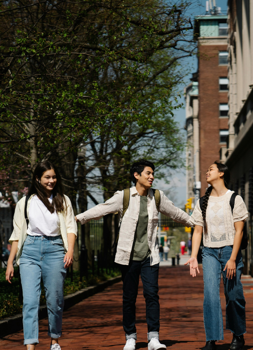 3 students walking together