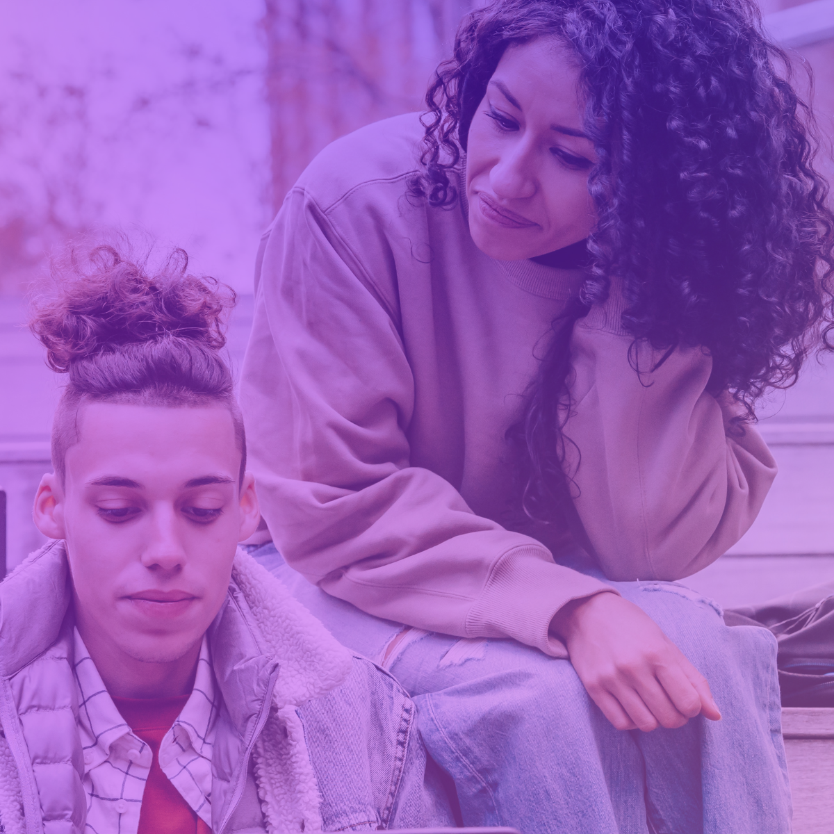 two students with pink transparent overlay