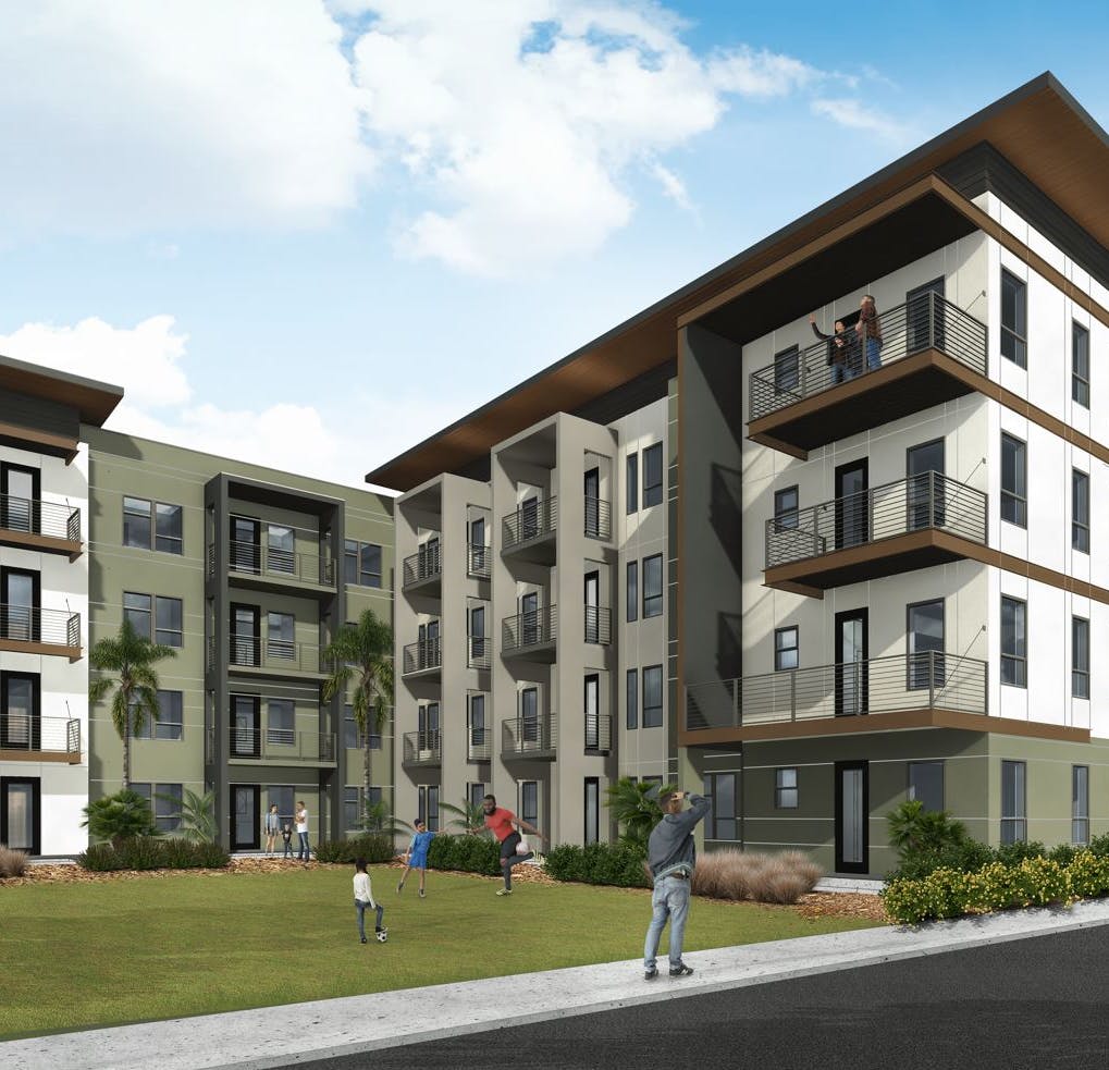 Rendering of a multifamily apartment building. 